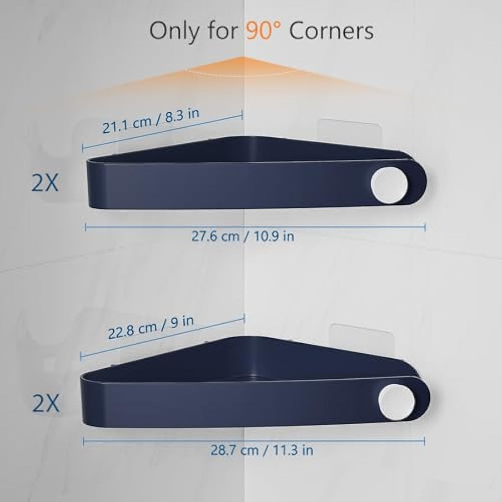 Corner Shower Caddy – 4 Pack No-Drill Adhesive Storage, Navy