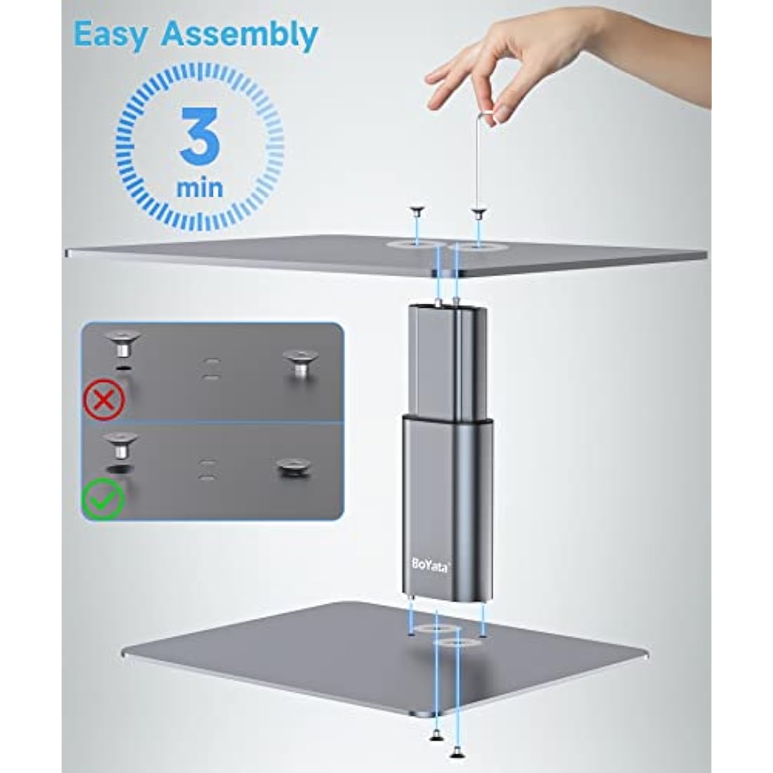 BoYata Adjustable Metal Monitor Stand Riser - Ergonomic Desk Organizer