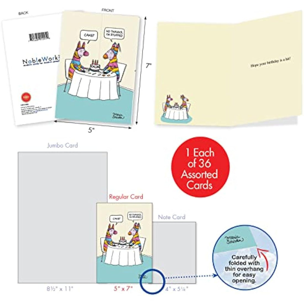 NobleWorks Funny Birthday Cards Bulk Box Set - 36 Assorted Designs