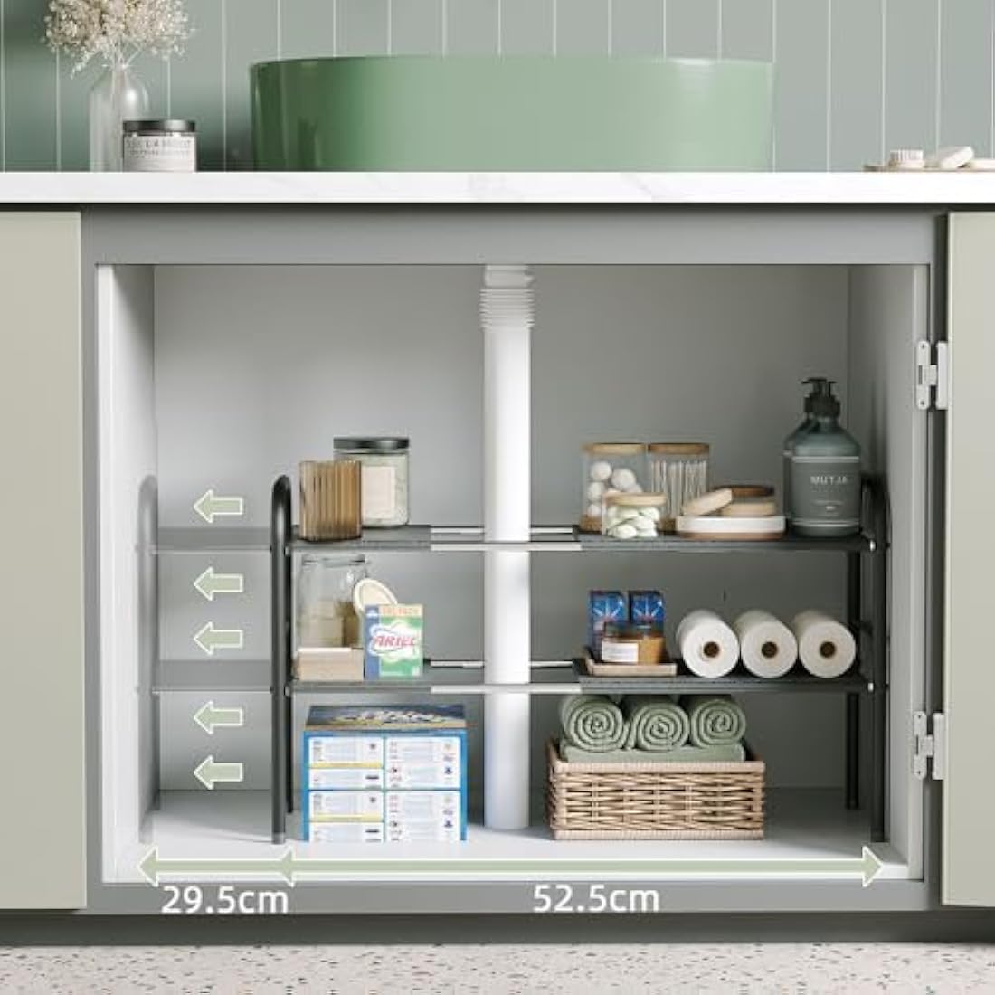 NETEL Expandable Under Sink Storage – 2 Tier Metal Kitchen Organiser