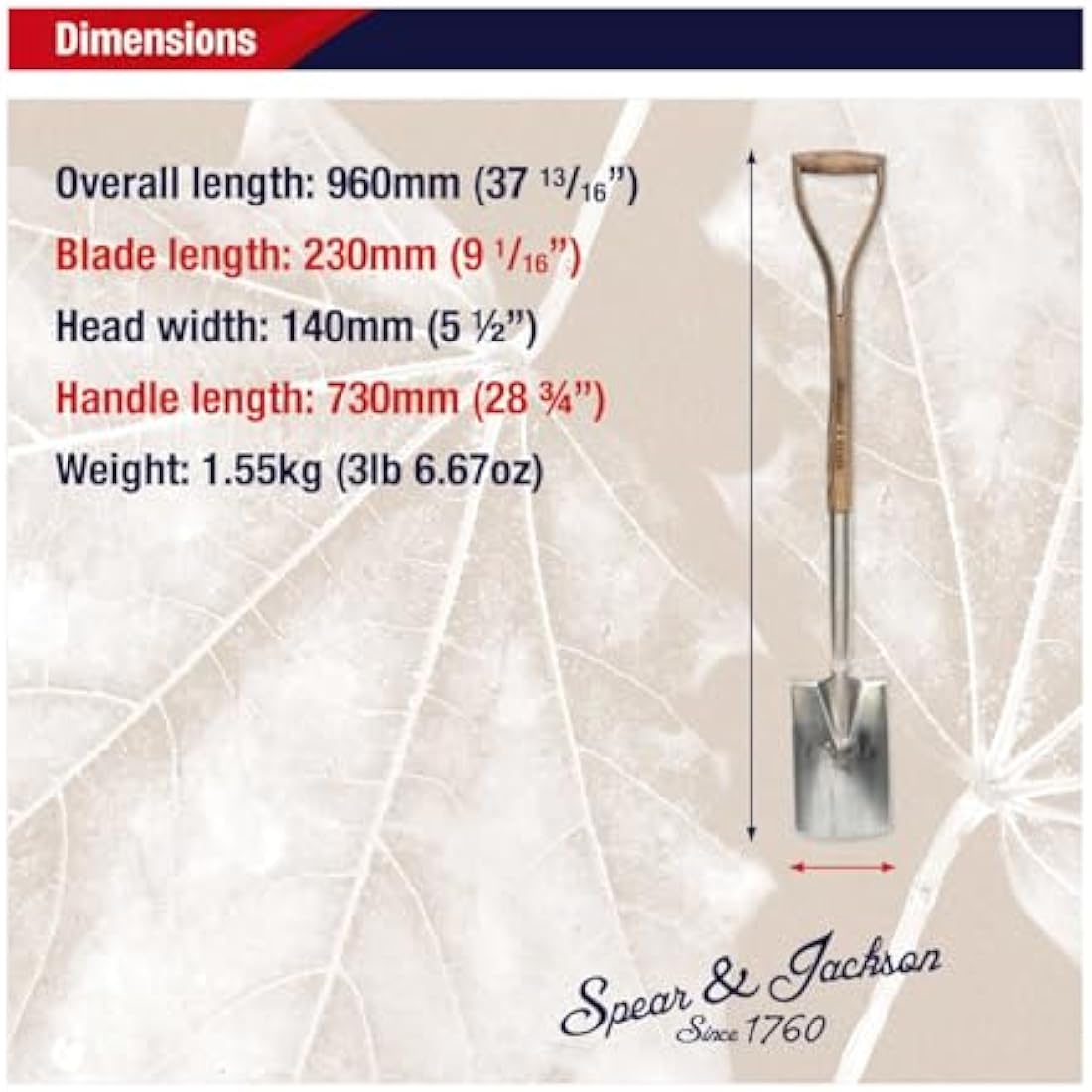 Spear & Jackson Stainless Steel Border Spade | 28" Hardwood Handle