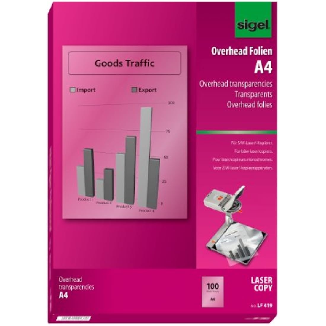 Sigel A4 Transparency Film for B/W Laser & Copier, 100 Mic, 100 Sheets