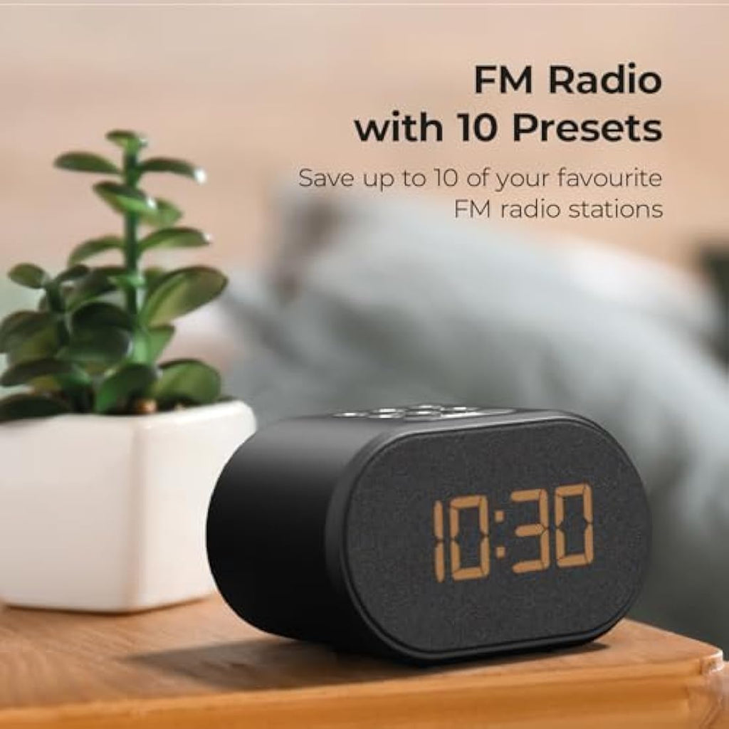 i-box Bedside Alarm Clock with FM Radio, USB Charging & Dual Alarm - Black