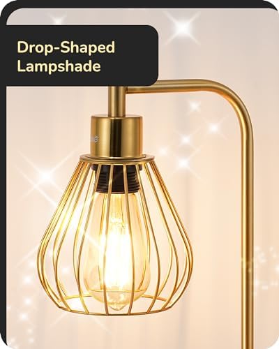 EDISHINE Industrial Bedside Lamps Set of 2 | Dimmable Touch Control Gold