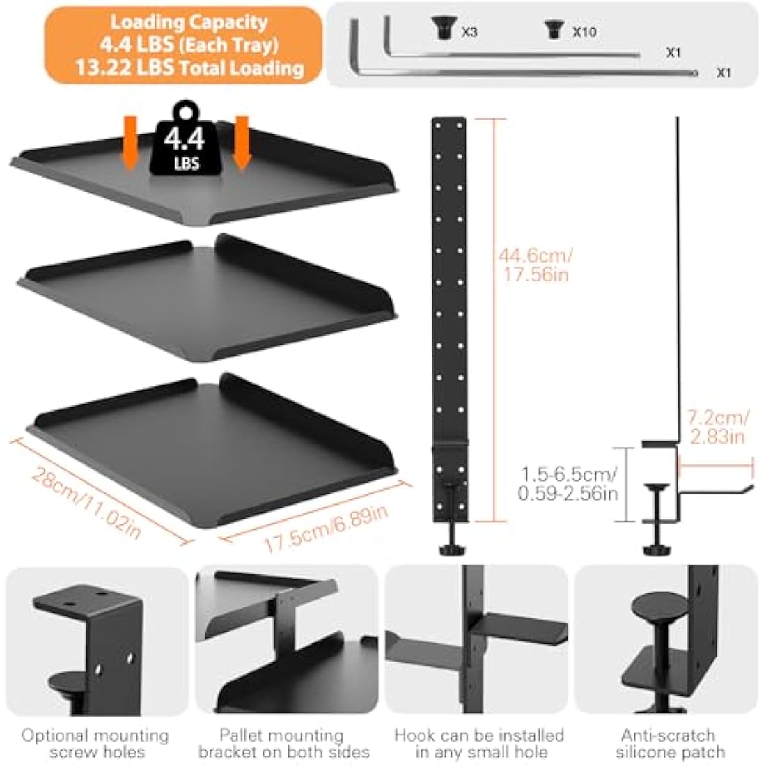 Rolizoe 3-Tier Clamp On Desk Shelf Organiser with Headphone Stand