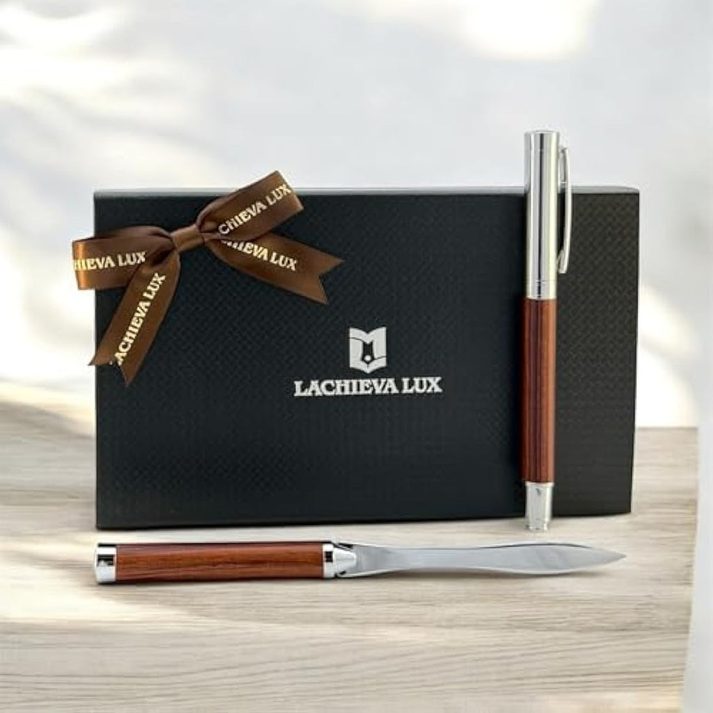 LACHIEVA LUX Rosewood Rollerball Pen and Letter Opener Gift Set | TimberDuo
