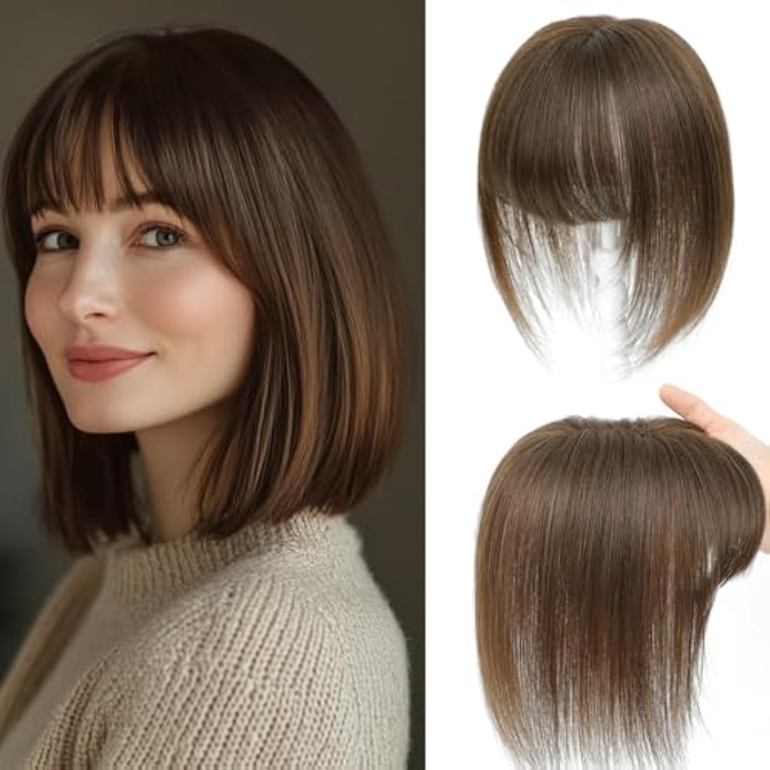 Human Hair Topper with Fringe – 10 Inch Swiss Base Hairpiece