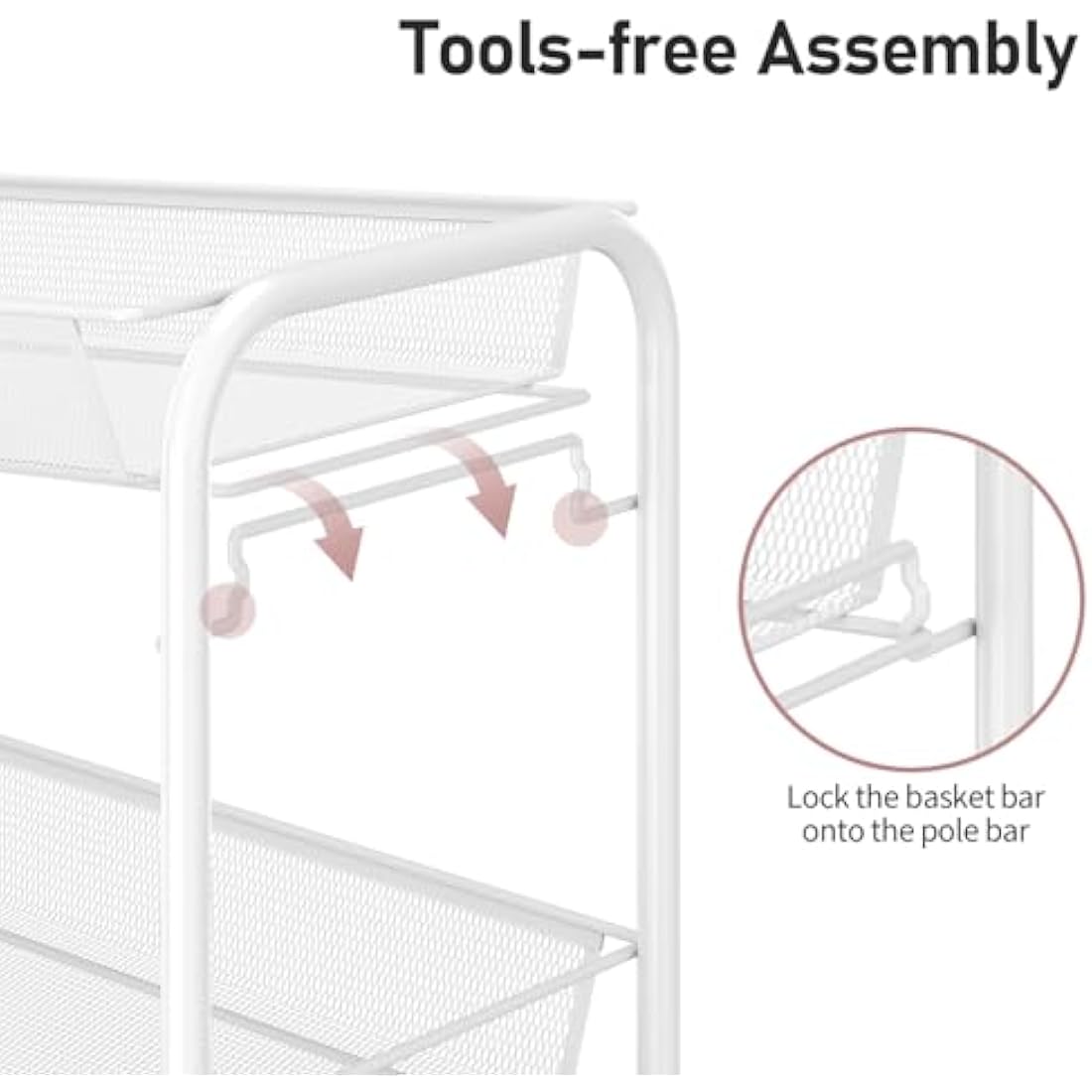 APEXCHASER 3-Tier Rolling Utility Cart | Metal Mobile Storage Trolley, White