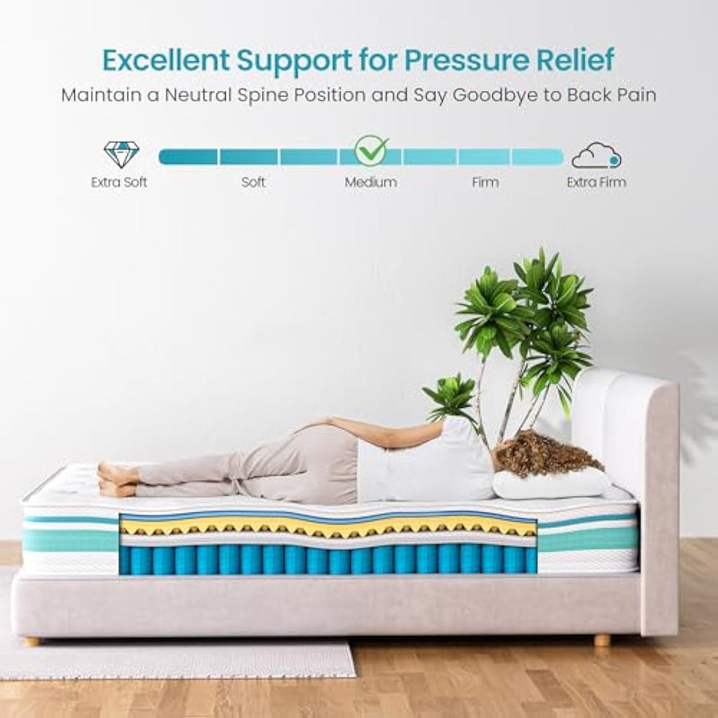 TeQsli Single Hybrid Mattress | 10 Inch 7-Zone Gel Memory Foam & Pocket Sprung