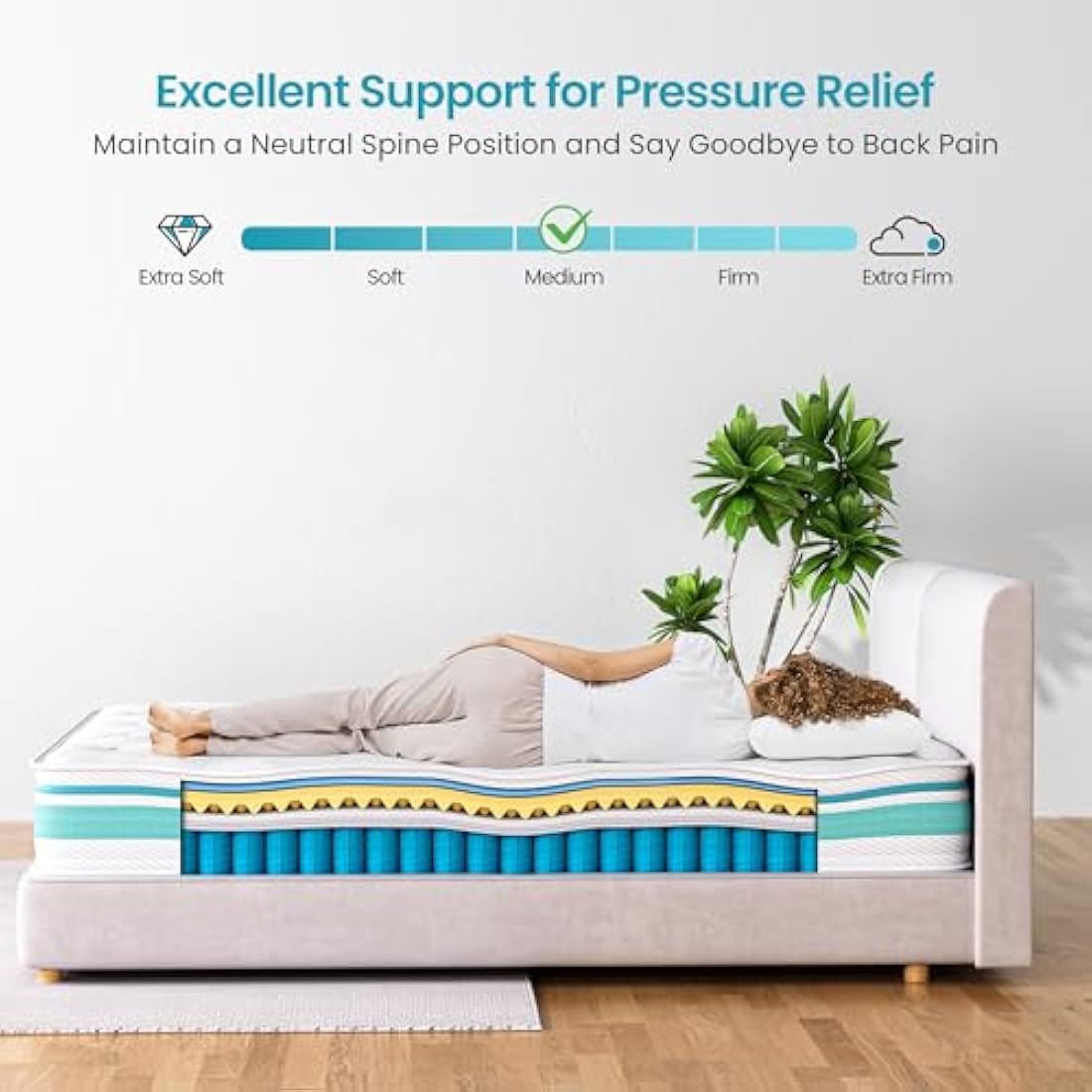 TeQsli Single Hybrid Mattress | 10 Inch 7-Zone Gel Memory Foam & Pocket Sprung