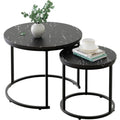 Huhote Round Nesting Coffee Tables - Set of 2 Black Marble Side Tables