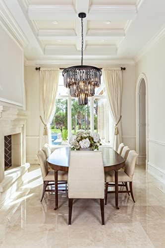 Wellmet 20" Smoked Black Crystal Chandelier | 3-Tier Modern 7-Light Fixture