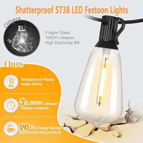 Skeerei 30M Festoon Lights Outdoor – Waterproof Warm White LED String