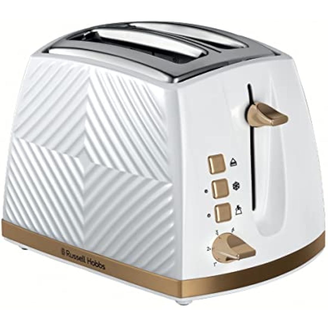 Russell Hobbs Groove 2-Slice Toaster | White with Gold Accents | 850W