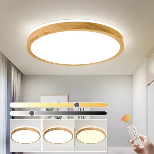 YYUTLUO Wood LED Ceiling Light – 360° Glow Dimmable Round Lamp, 36W
