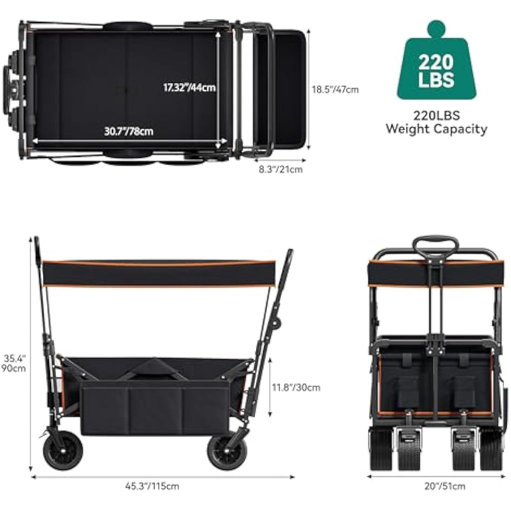 YITAHOME Folding Beach Wagon with Canopy | Heavy Duty 220lbs Garden Cart