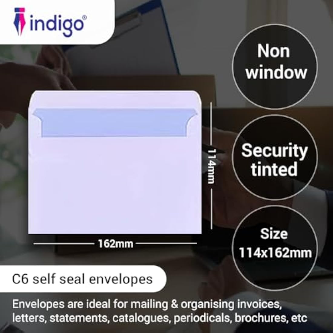 Indigo C6 White Peel & Seal Envelopes – 114 x 162mm (Pack of 500)
