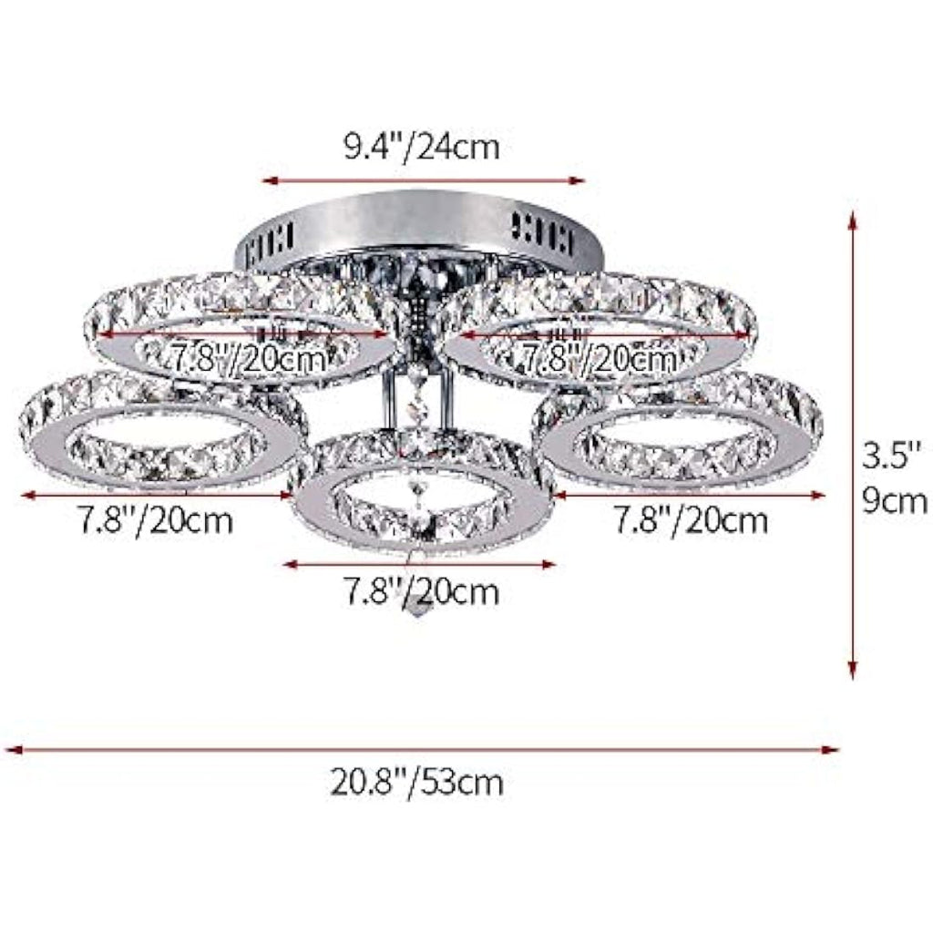 Modern Crystal Chandelier – 5 Ring LED Flush Mount Light