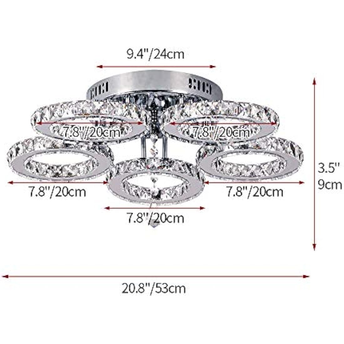 Modern Crystal Chandelier – 5 Ring LED Flush Mount Light