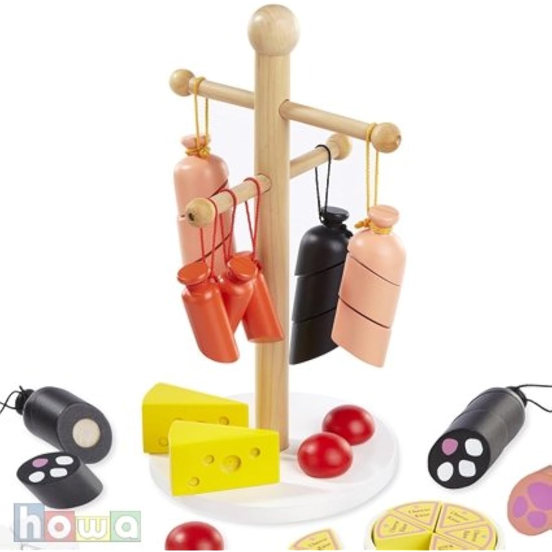 Howa Wooden Sausage and Cheese Toy Food Set - 25 Piece Play Kitchen