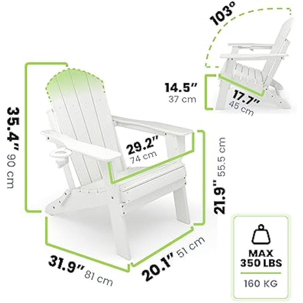 Jolof Store Folding Adirondack Chair – Weatherproof HDPE with Cup Holder
