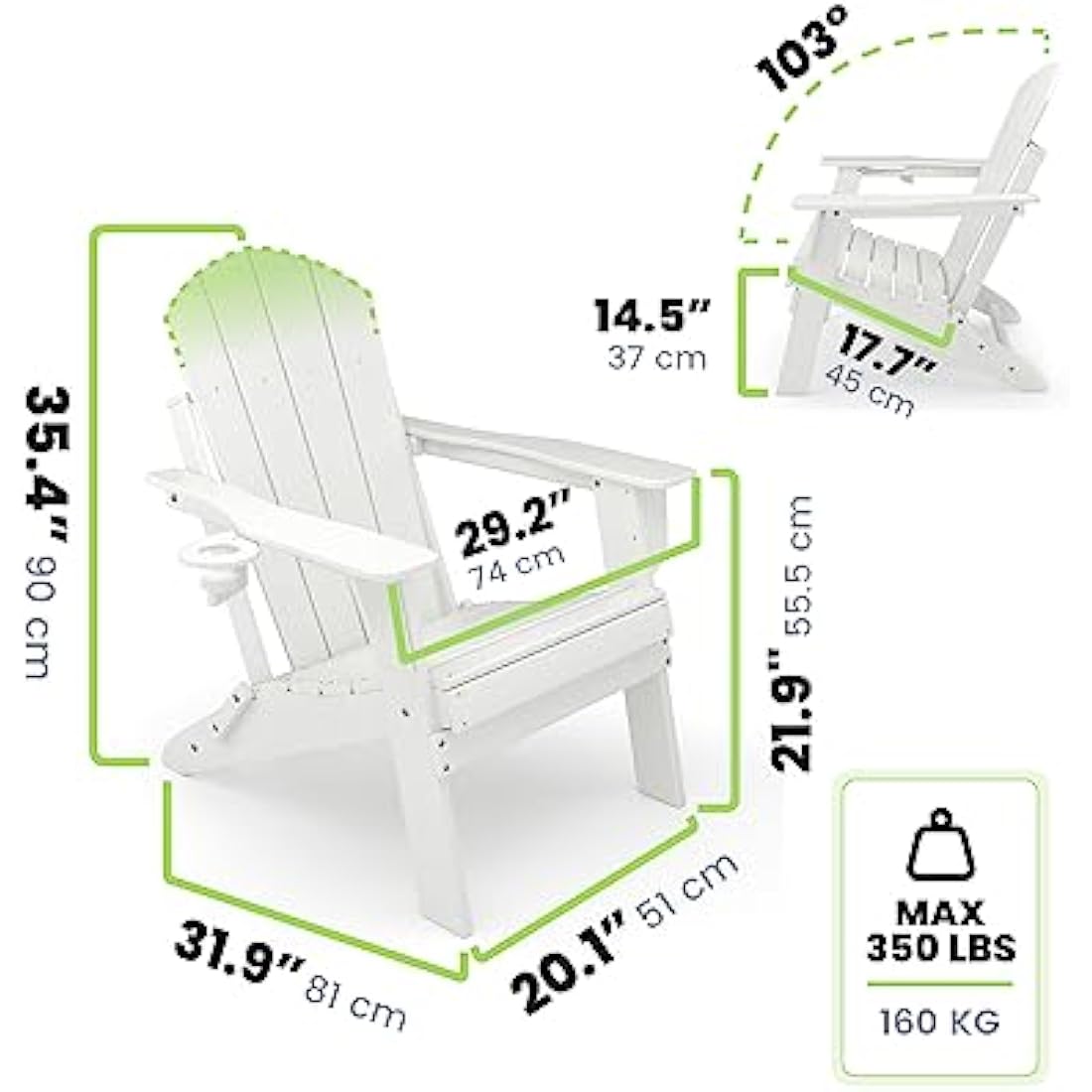 Jolof Store Folding Adirondack Chair – Weatherproof HDPE with Cup Holder
