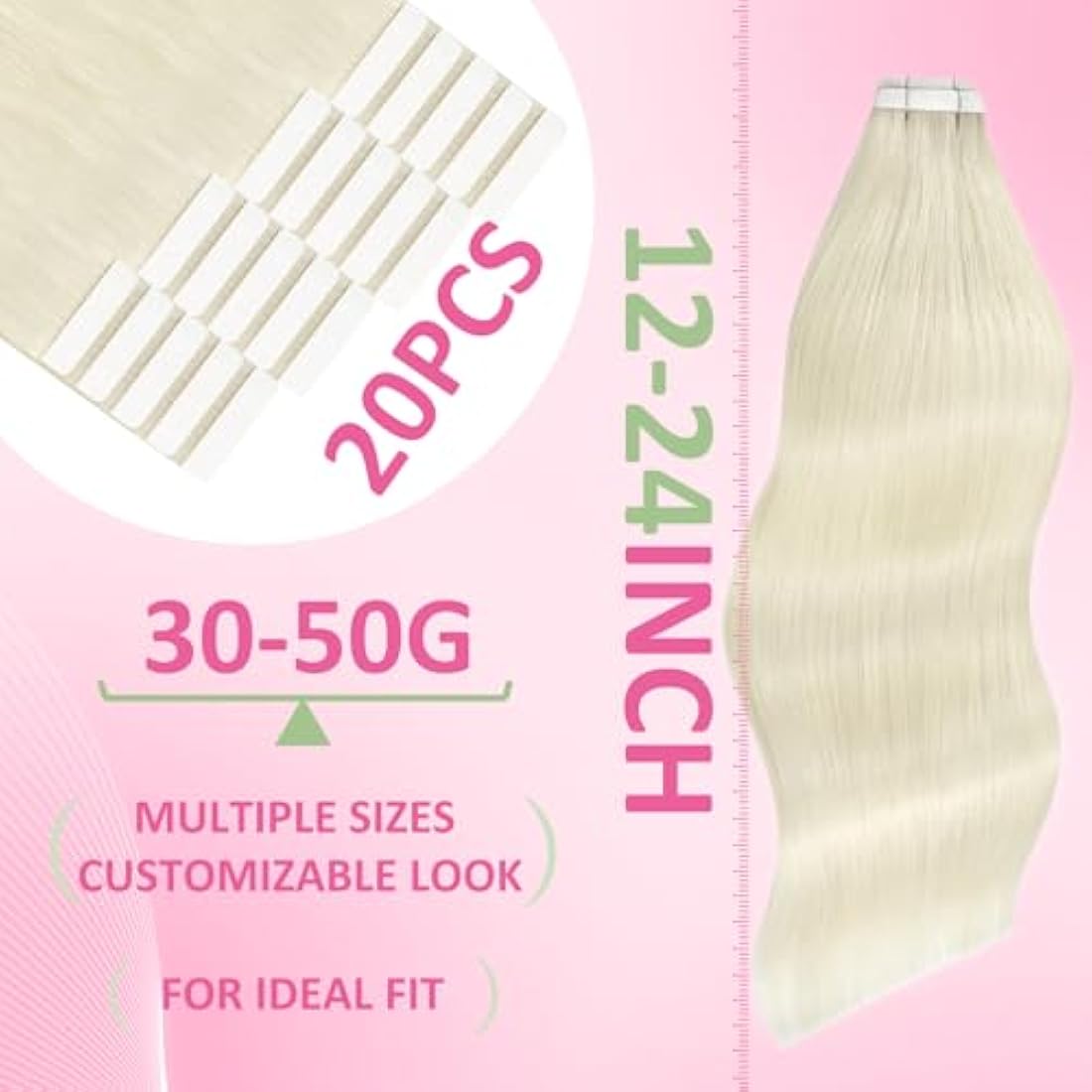 YoungSee Tape in Hair Extensions - Platinum Blonde Remy Human Hair 20in