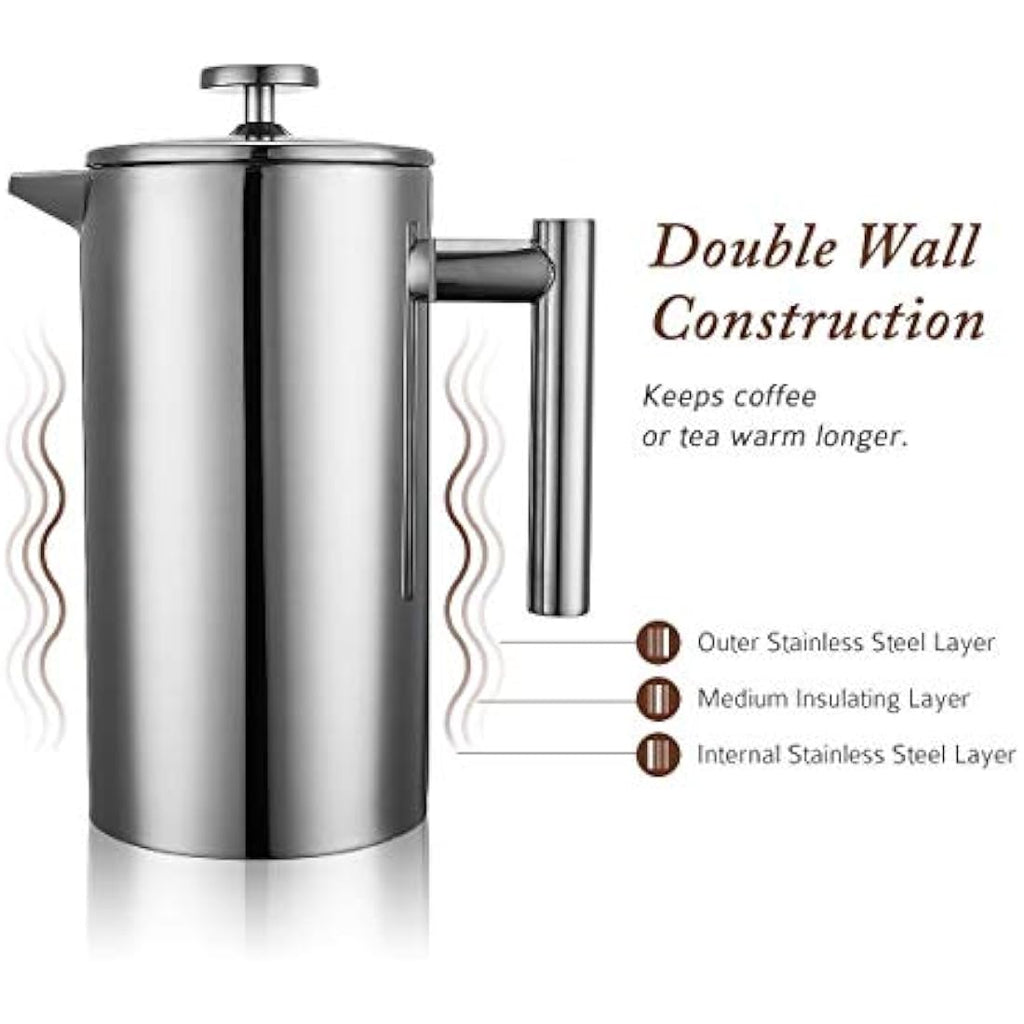 MaxMiuly French Press 1.5L | Insulated Double Wall Stainless Steel