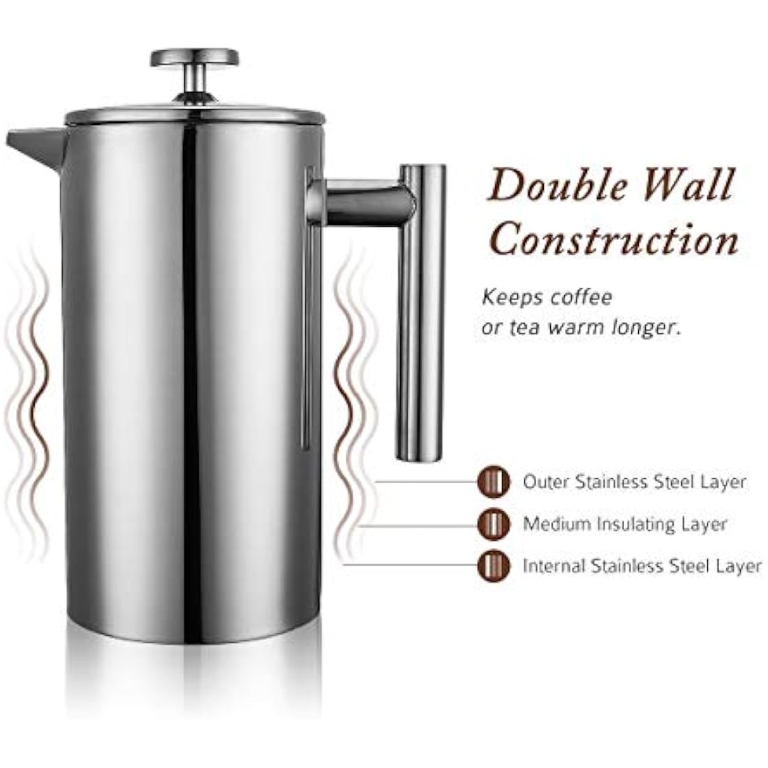 MaxMiuly French Press 1.5L | Insulated Double Wall Stainless Steel