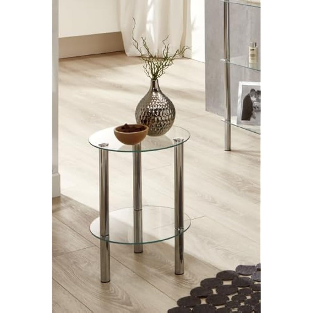 HAKU Möbel Modern Glass End Table – Chrome Steel & Tempered Glass