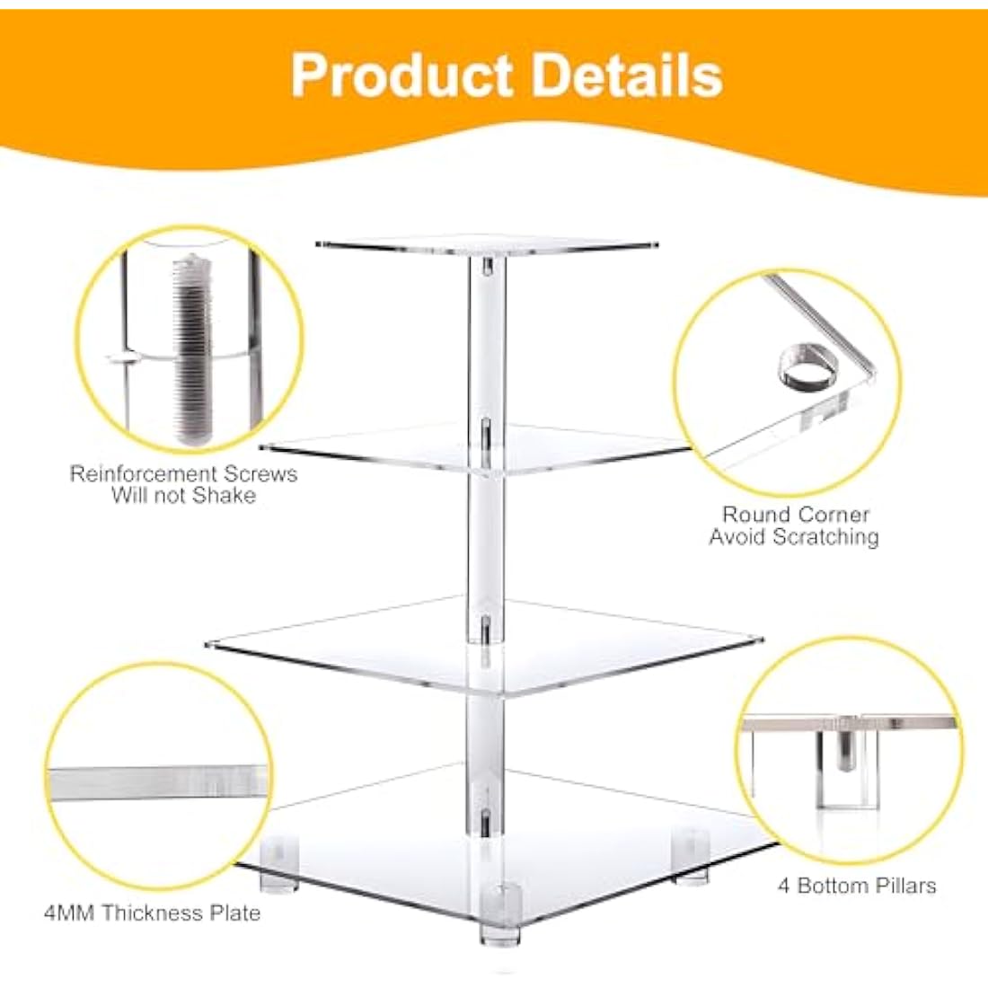 Jolof Store 4 Tier Acrylic Cupcake Stand with LED Light - 52 Cupcake Tower