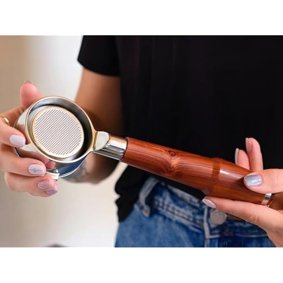 KNODOS 54mm Bottomless Portafilter - Rosewood Handle for Breville Sage