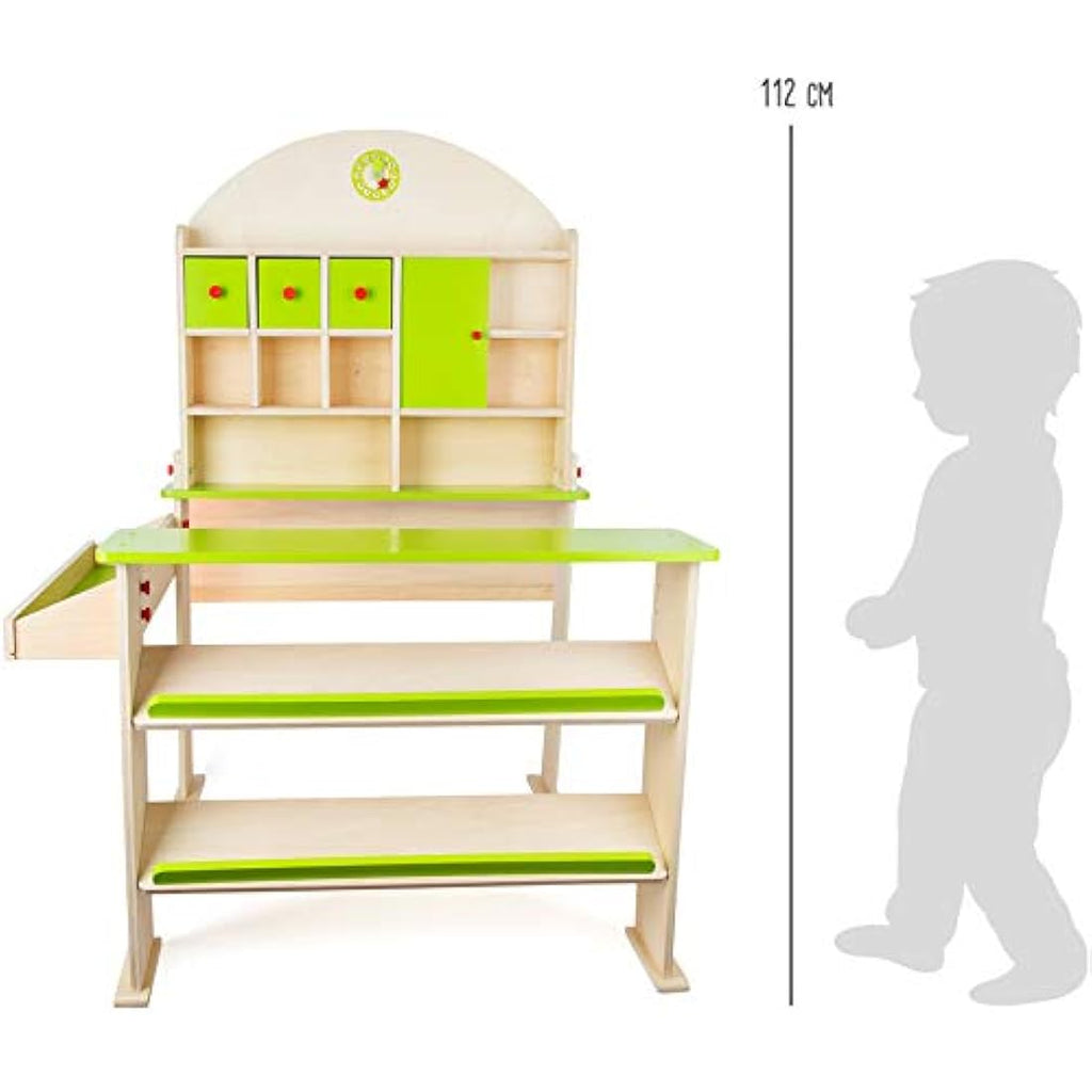Small Foot Wooden Market Stall – Kids Pretend Play Shop with Doors