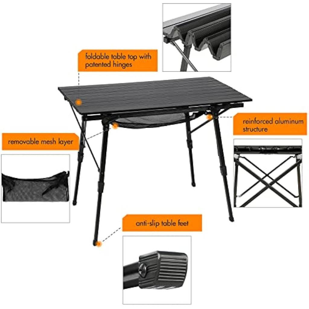 Portal Aluminum Folding Camping Table – Adjustable Height Roll Up Top