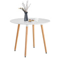 GOLDFAN 80cm Round Dining Table | White High Gloss with Beech Wood Legs