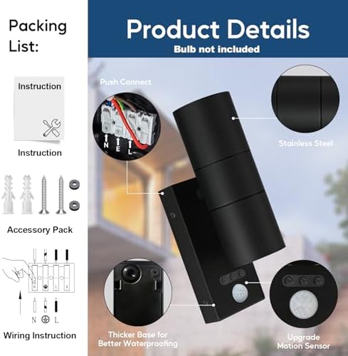 Kerry Motion Sensor Outdoor Wall Lights - IP65 Black 2 Pack