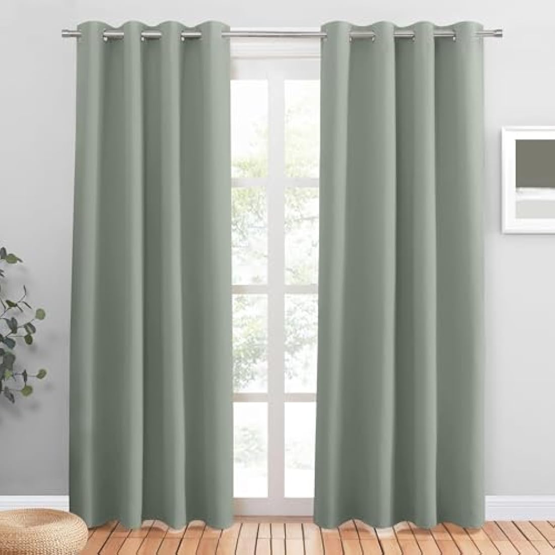 PONY DANCE Thermal Blackout Eyelet Curtains - Sage Green, 46 x 90 Inch