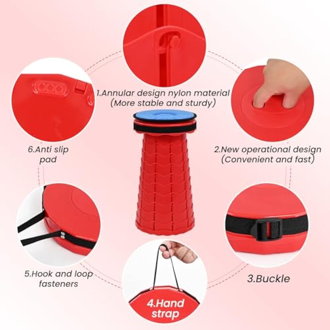 FXKS 2-Pack Retractable Folding Stools with Cushions, 400lb Capacity – Red
