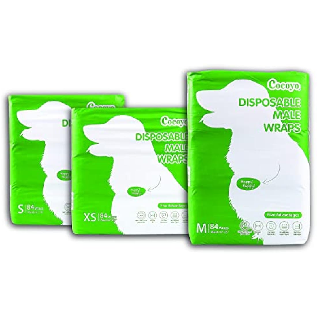 COCOYO Disposable Male Dog Wraps | Absorbent Diapers for XS Dogs, 84 Count