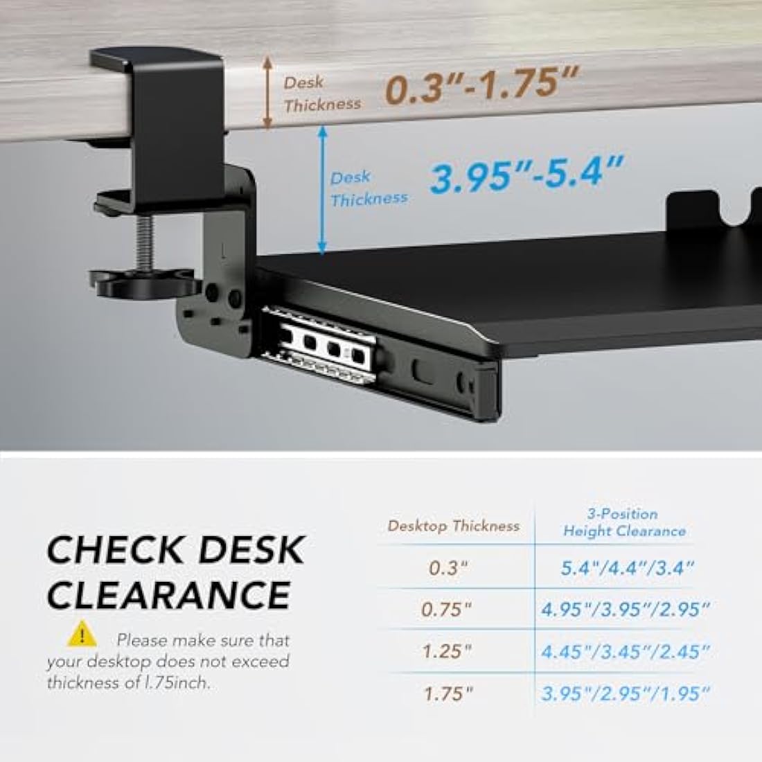 Under Desk Keyboard Tray | Sturdy C-Clamp Mount - Black