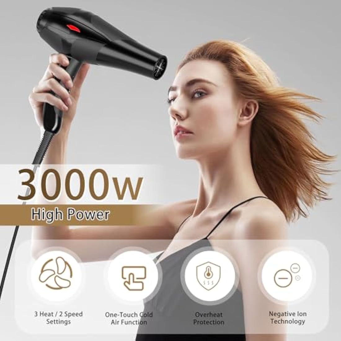Jooayou 3000W Ionic Hair Dryer | Professional Fast Drying Blow Dryer
