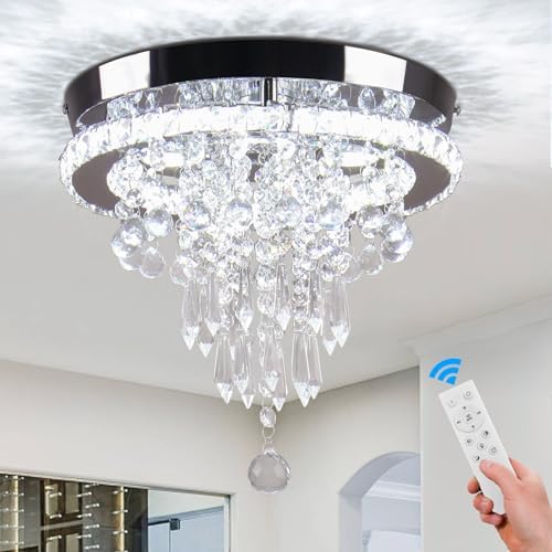11.8" Crystal Chandelier – Dimmable LED Flush Mount Light