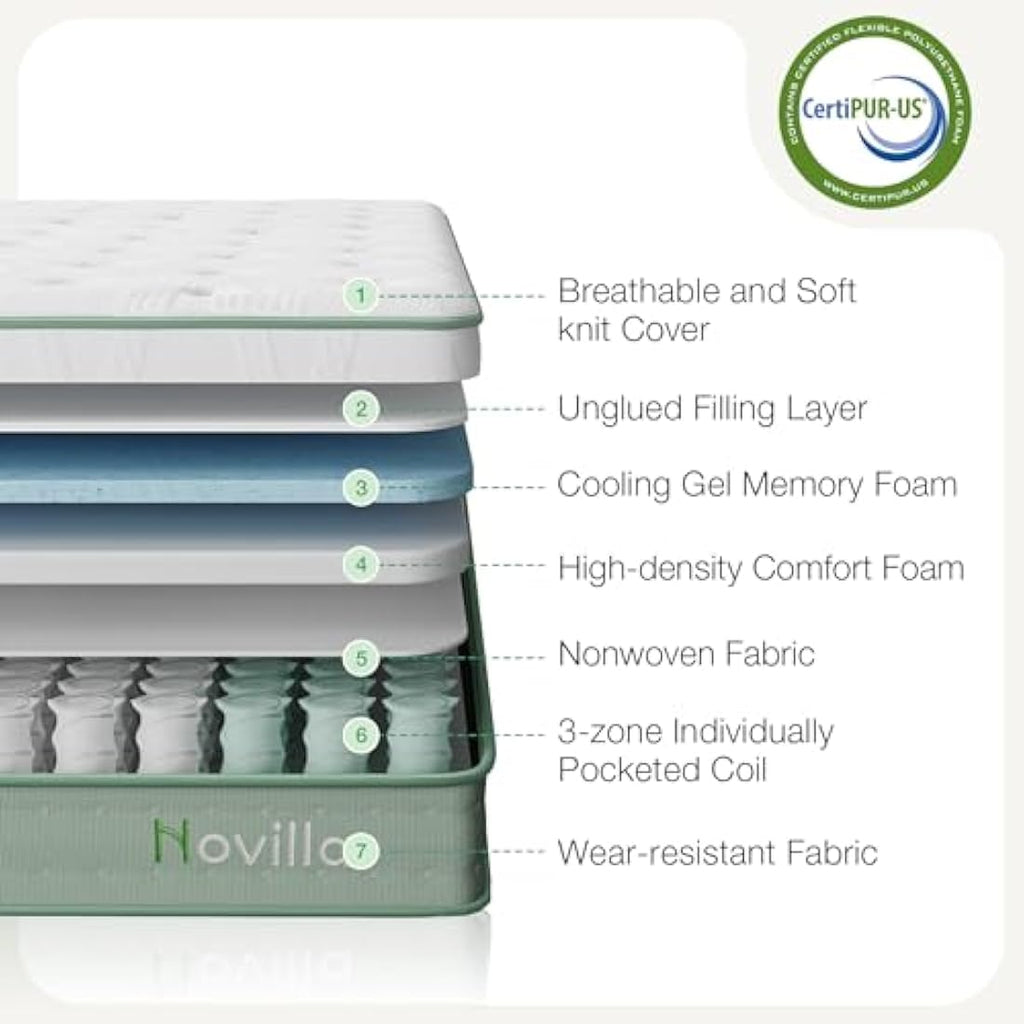 Novilla King Size Hybrid Mattress – 9.8 Inch Gel Memory Foam
