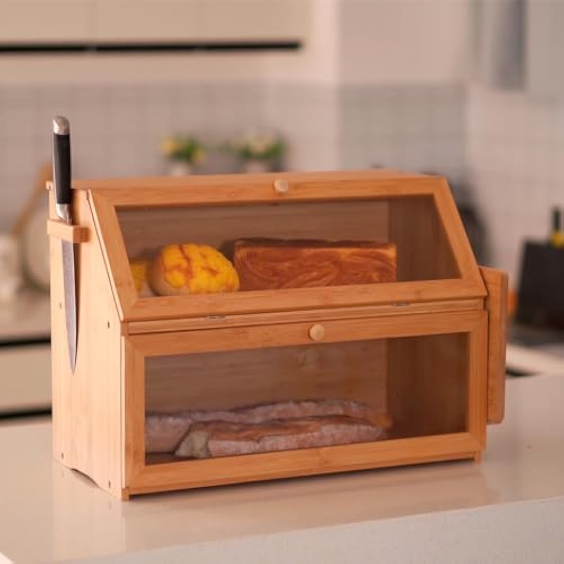 Large 2-Layer Bamboo Bread Box – Farmhouse Kitchen Bread Bin