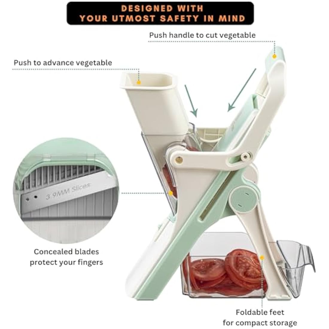 Brieftons Safe Mandoline Slicer | 5-Blade Vegetable Chopper and Dicer