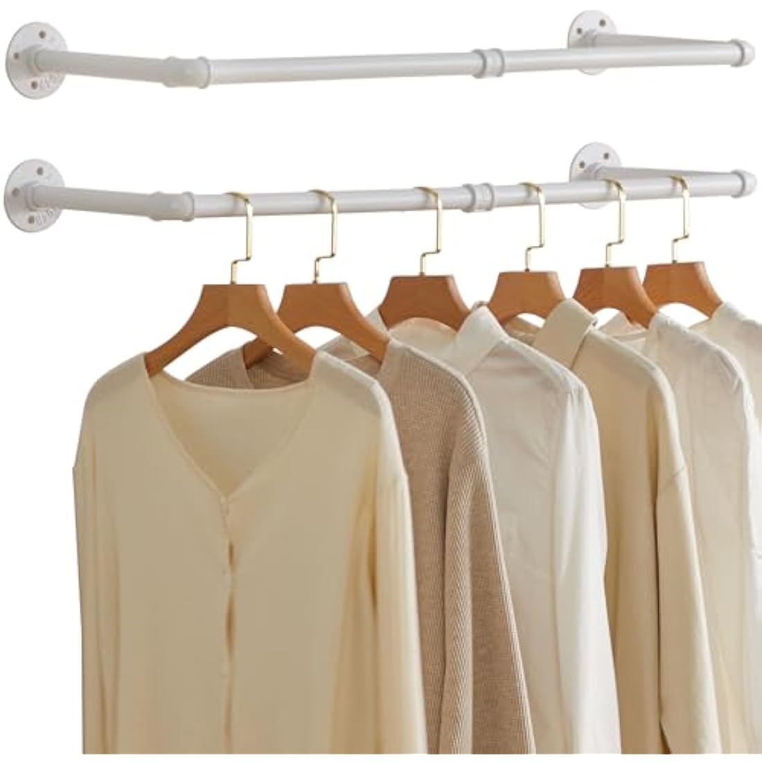 IBUYKE Industrial Wall Mounted Coat Rack – Heavy Duty Iron Rail, White