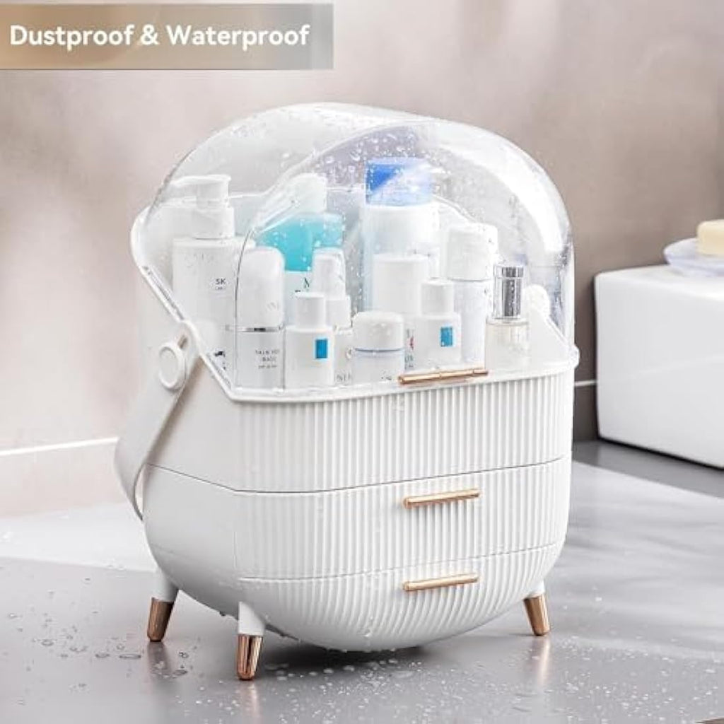 SIOOUI Makeup Organizer – Dustproof Skincare Display Case with Drawers