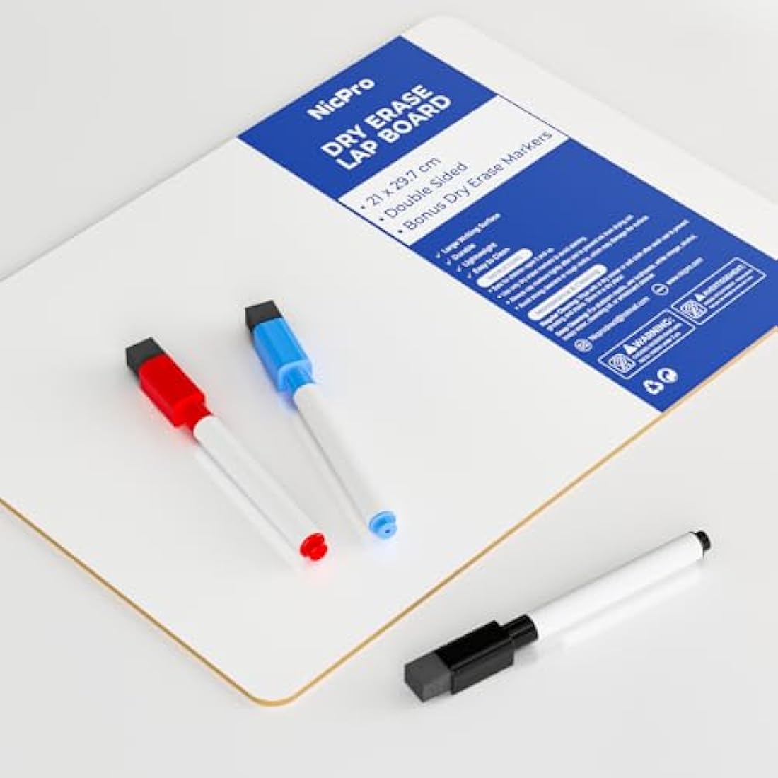 Nicpro Double Sided Dry Erase Whiteboard A4 – Portable Lapboard with 3 Pens