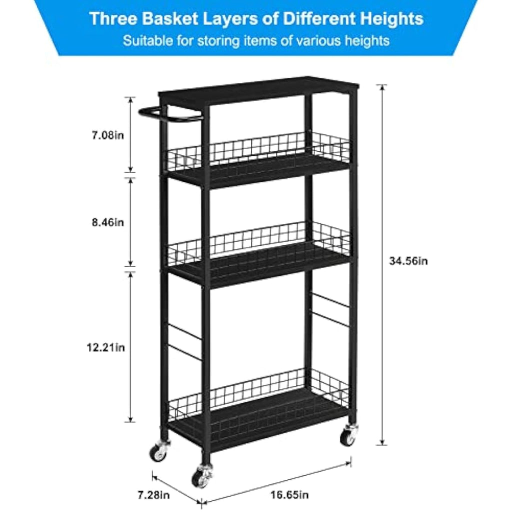 Jolof Store 4-Tier Slim Rolling Storage Cart – Narrow Metal Utility Trolley