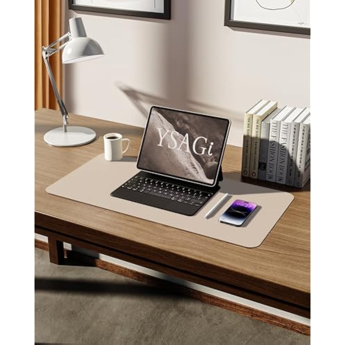 YSAGi Leather Desk Mat - Non-Slip Waterproof PU Desk Pad, Beige